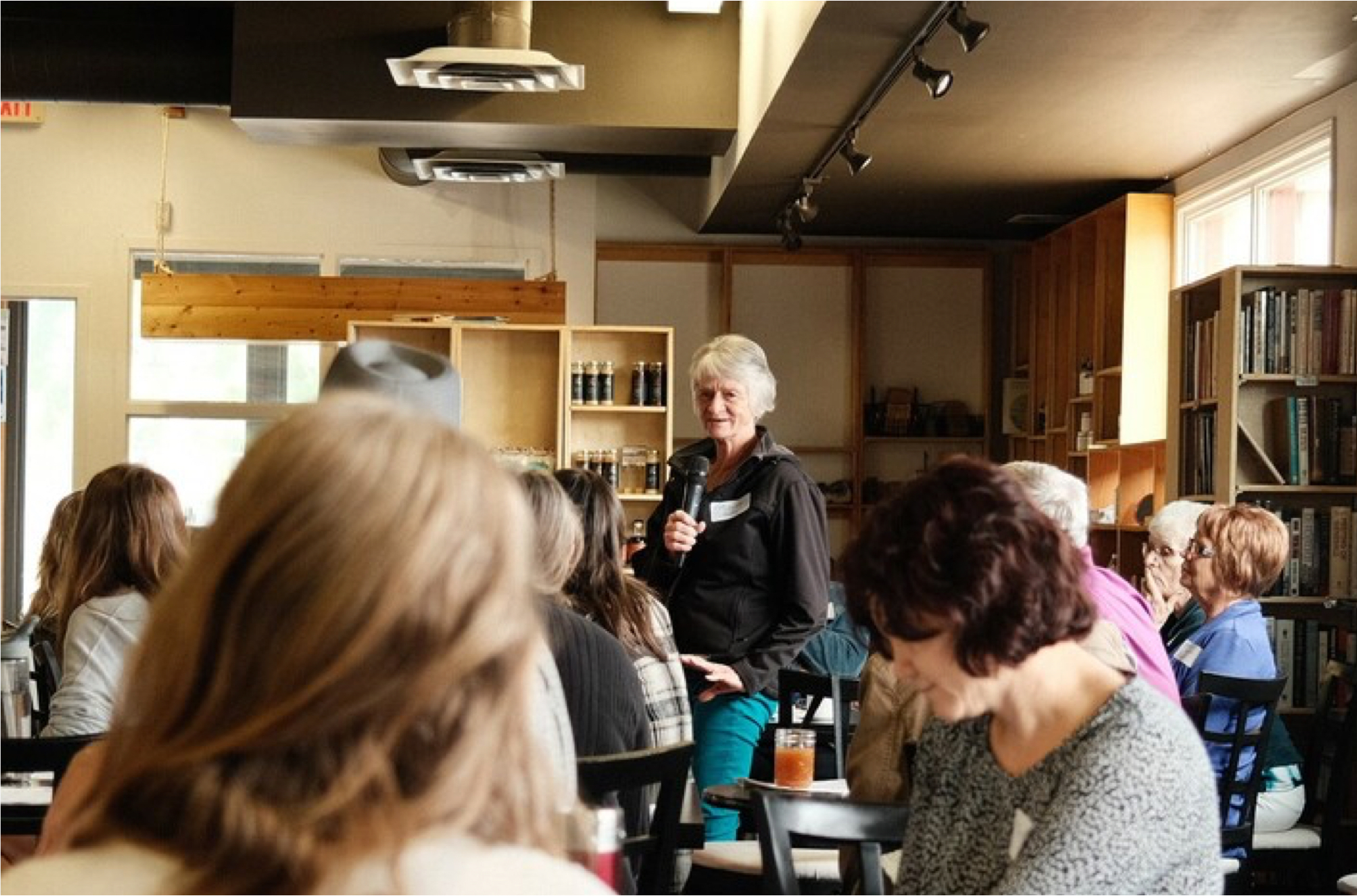 Woman talking to group